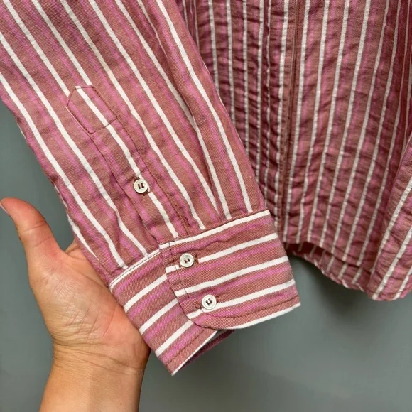 Xirena Long Sleeve Striped Band Collar Shirt M - Picture 5 of 9